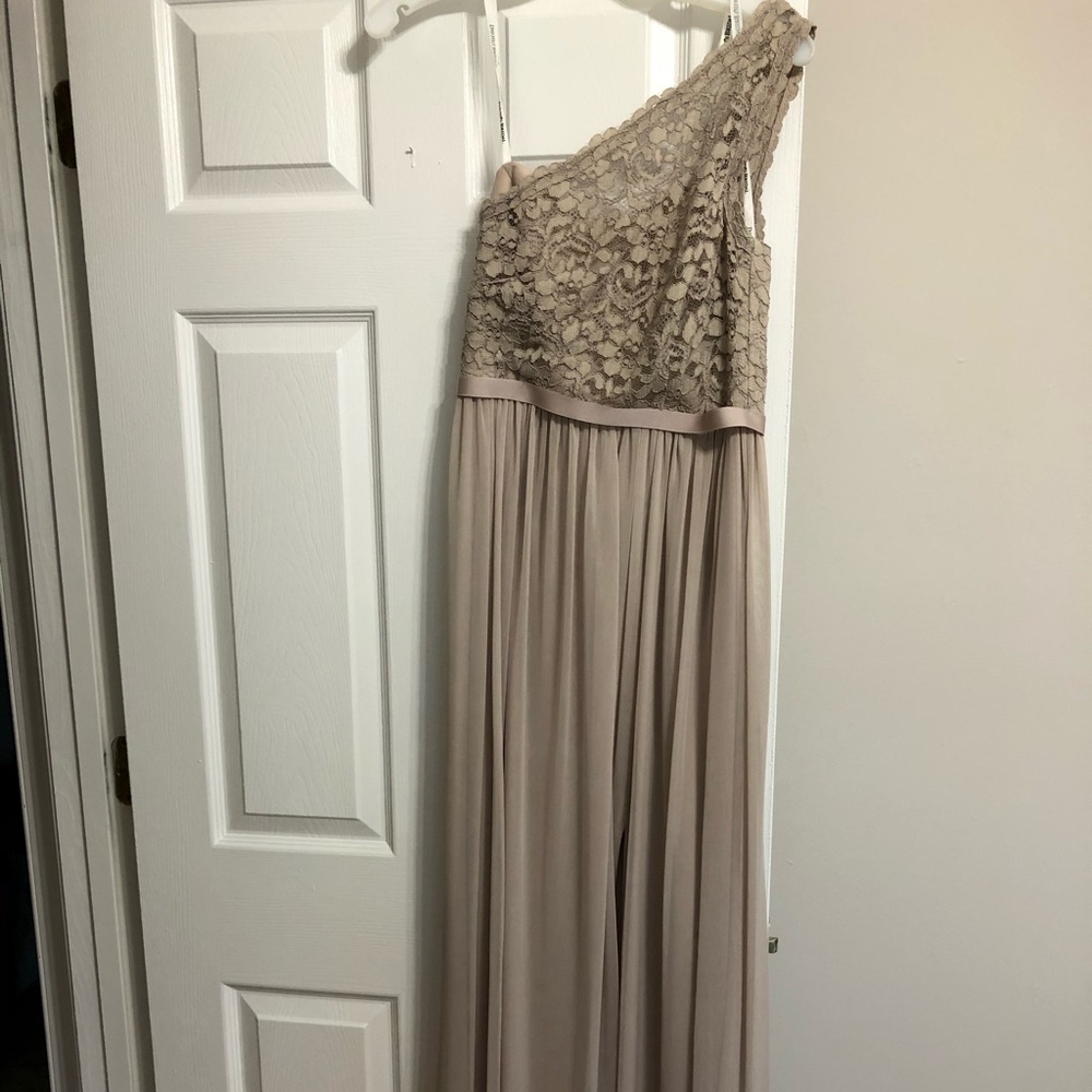 Taupe Asymmetrical Maxi Bridesmaid Dress